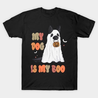 My Dog Is My Boo Spooky Season Ghost Halloween Groovy Retro T-Shirt